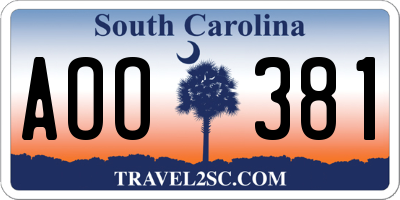 SC license plate AOO381