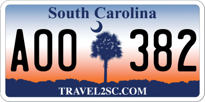 SC license plate AOO382