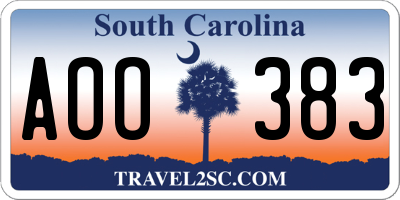 SC license plate AOO383
