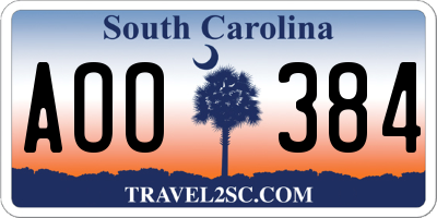 SC license plate AOO384