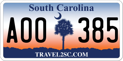 SC license plate AOO385