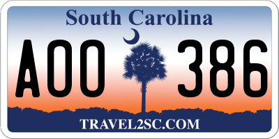 SC license plate AOO386