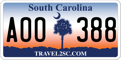 SC license plate AOO388