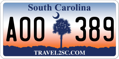 SC license plate AOO389