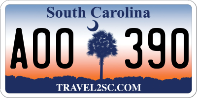 SC license plate AOO390