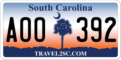SC license plate AOO392