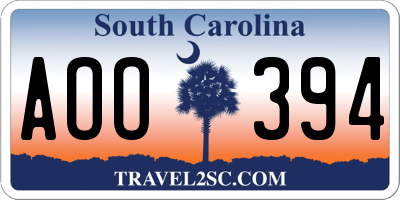 SC license plate AOO394