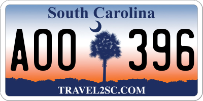 SC license plate AOO396