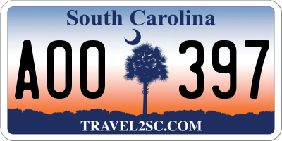 SC license plate AOO397