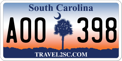 SC license plate AOO398