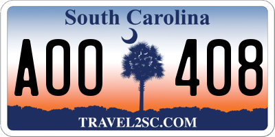 SC license plate AOO408