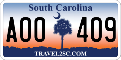 SC license plate AOO409