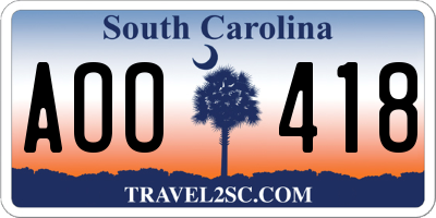 SC license plate AOO418