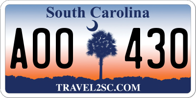 SC license plate AOO430