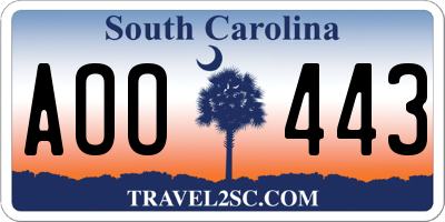 SC license plate AOO443
