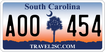 SC license plate AOO454