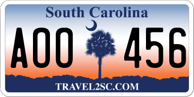 SC license plate AOO456