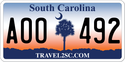 SC license plate AOO492