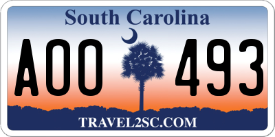 SC license plate AOO493