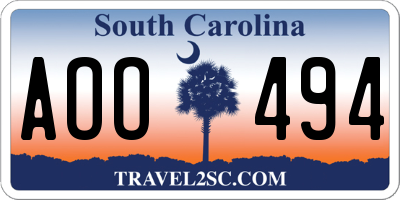 SC license plate AOO494