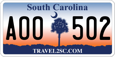 SC license plate AOO502