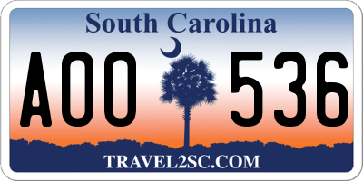 SC license plate AOO536