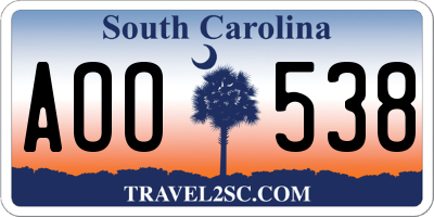 SC license plate AOO538