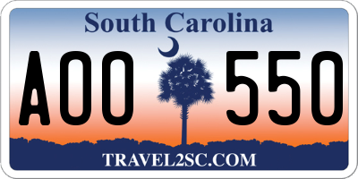 SC license plate AOO550