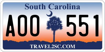 SC license plate AOO551