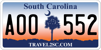 SC license plate AOO552