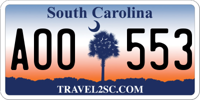SC license plate AOO553