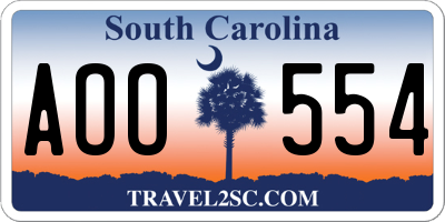 SC license plate AOO554