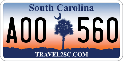 SC license plate AOO560