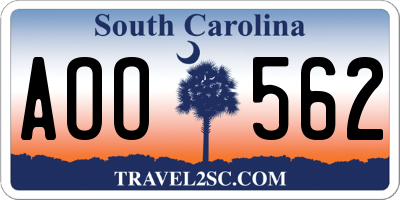 SC license plate AOO562