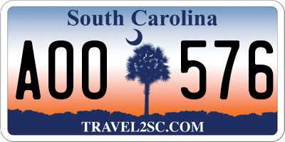 SC license plate AOO576