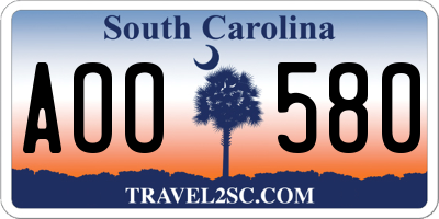 SC license plate AOO580