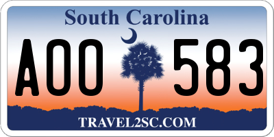 SC license plate AOO583