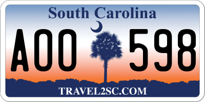 SC license plate AOO598