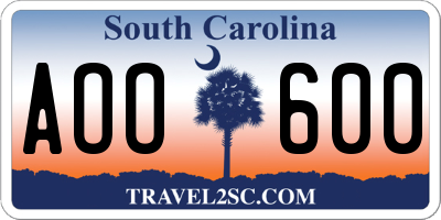 SC license plate AOO600