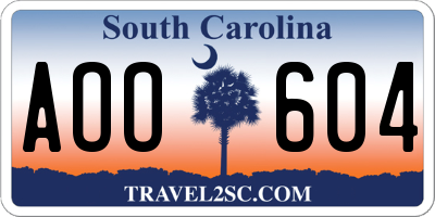 SC license plate AOO604