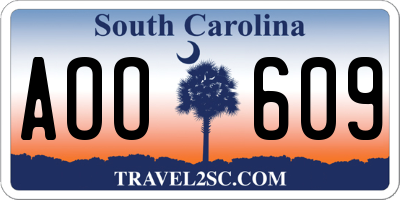 SC license plate AOO609
