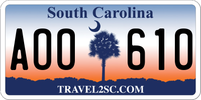 SC license plate AOO610