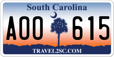 SC license plate AOO615