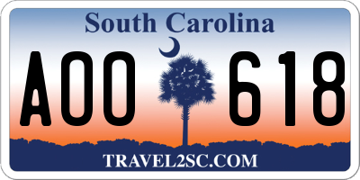 SC license plate AOO618