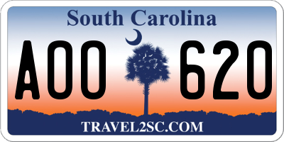 SC license plate AOO620
