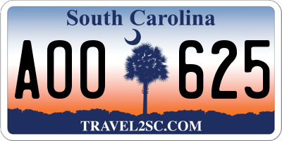 SC license plate AOO625
