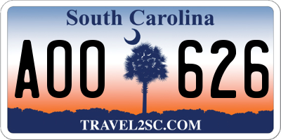 SC license plate AOO626