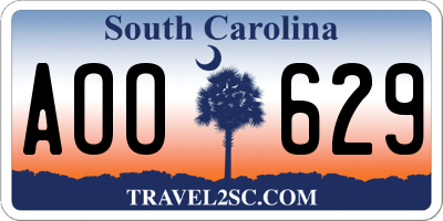 SC license plate AOO629