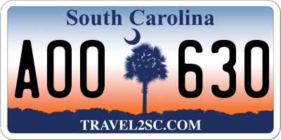 SC license plate AOO630