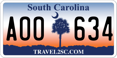 SC license plate AOO634